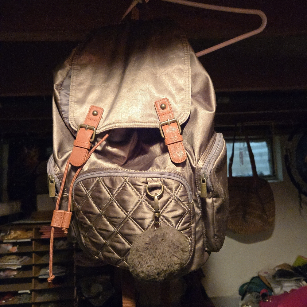 Source Unknown Quilted Backpack - Silver And Tan - image 1